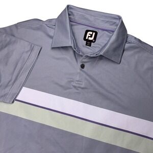 FootJoy Polo Shirt Men Medium Gray Striped Performance Golf Short Sleeve Stretch
